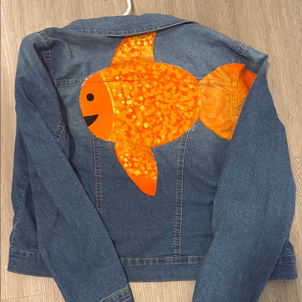 Denim Jacket with Orange Fish Design